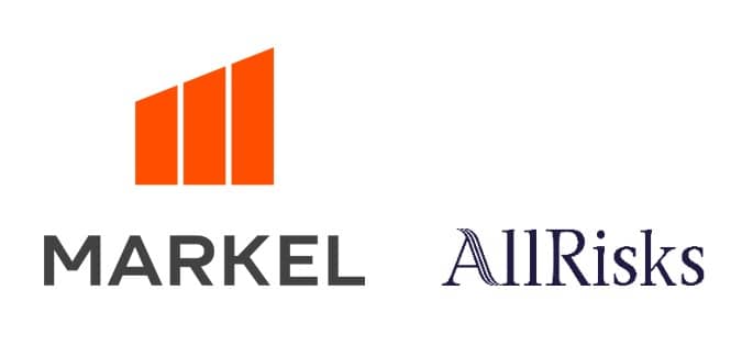Logotipos de Markel Insurance SE y All Risks destacando la expansión europea hacia Italia.