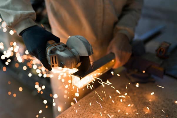 Hot works being performed with sparks produced