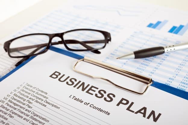 The table of content page of a business plan.