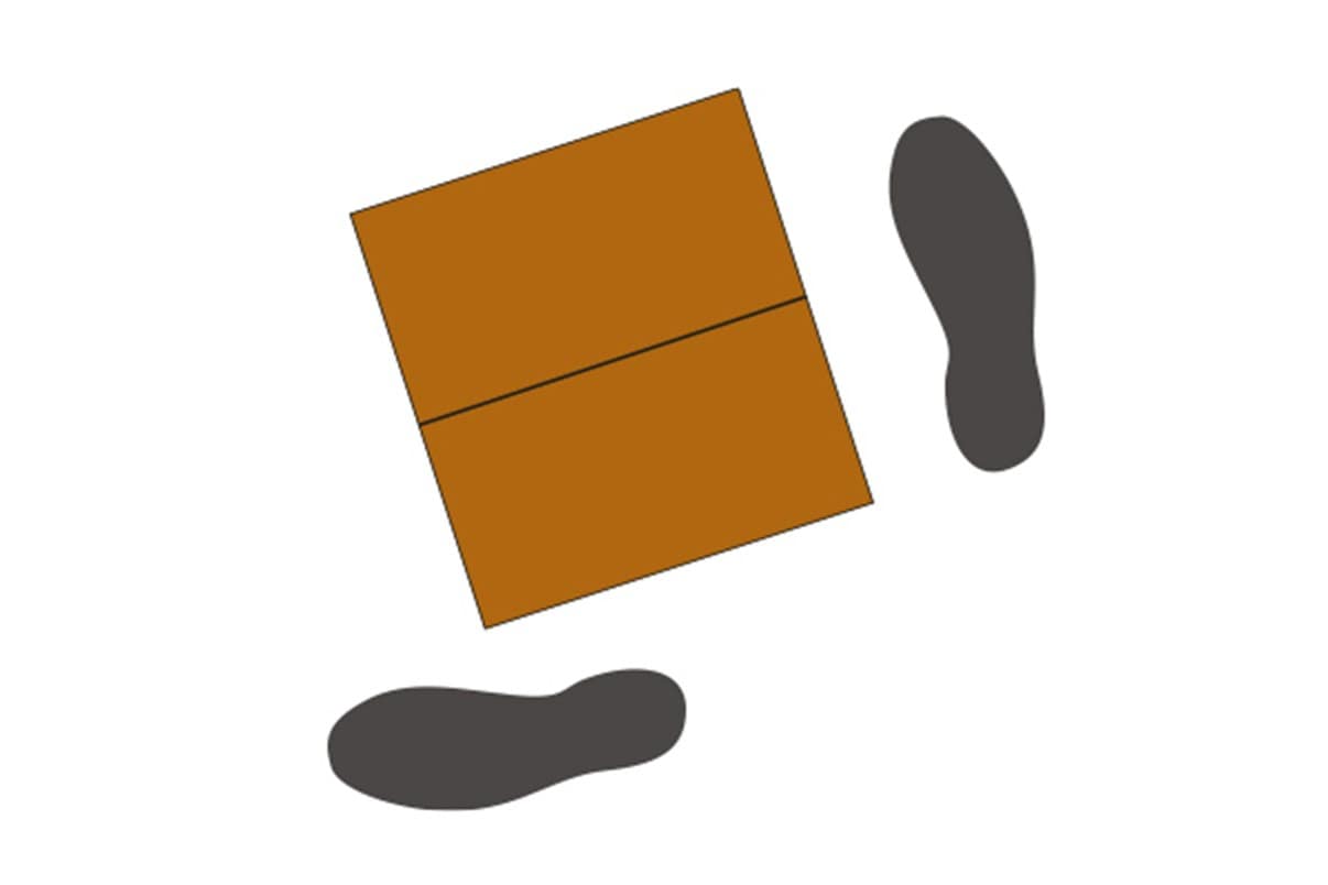 An illustration of feet in a stable position, ready to lift a box.