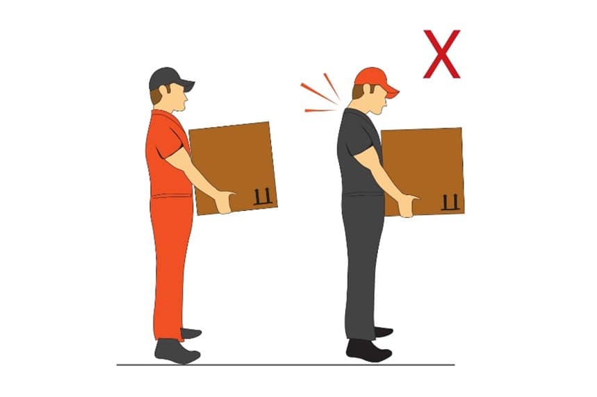 An illustration demonstrating how to safely lift an object - holding your head up high.
