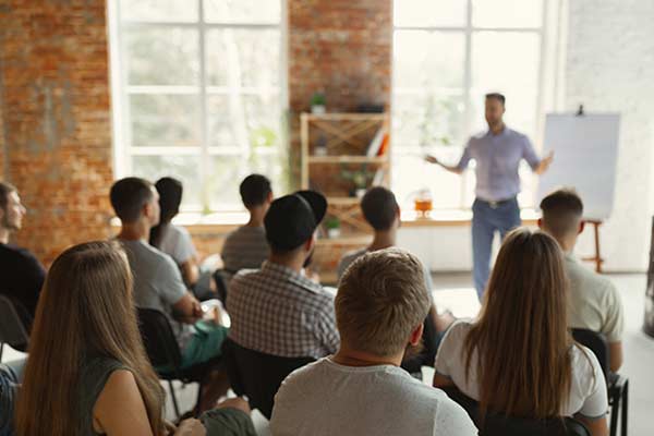 Employees sat down in a training room
