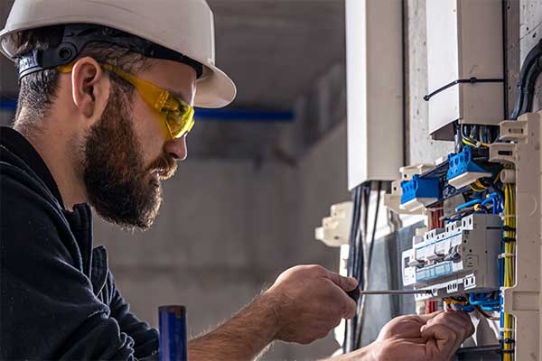 A electrician fixing a fuse box.