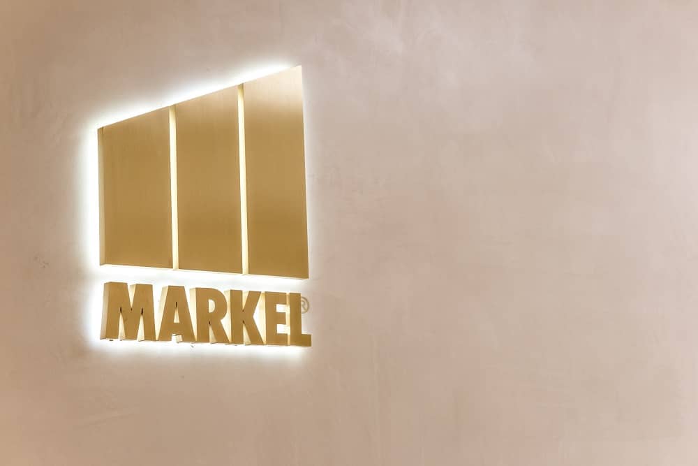 markel logo in gold with backlight