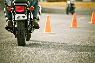 Diriving motorcycle around safety cones