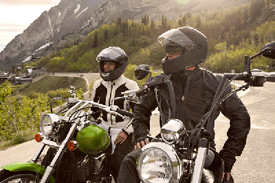 Motorcycle riders in mountains