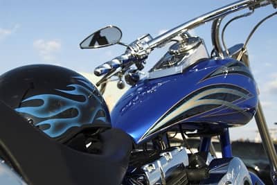 customized motorcycle and helmet