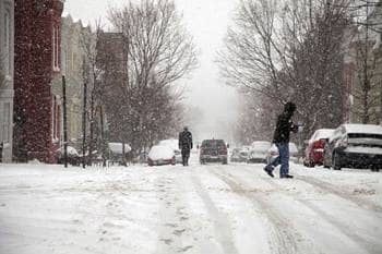 Snow storm pedestrians